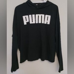 Puma Womens Light Weight Graphic Logo Hoodie Size Large Sweatshirt Top Black